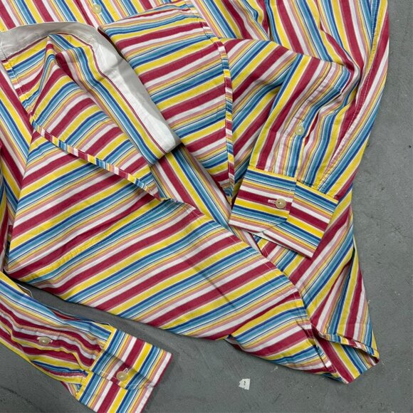 Galvanni Slim Fit Colorful Striped Button Down Shirt Medium - Picture 8 of 9